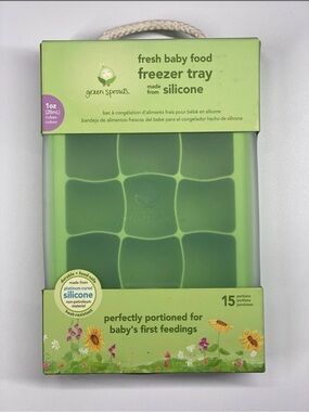 Fresh Baby Food Freezer Silicone Tray Green Sprouts Stackable Lid Home made NEW
